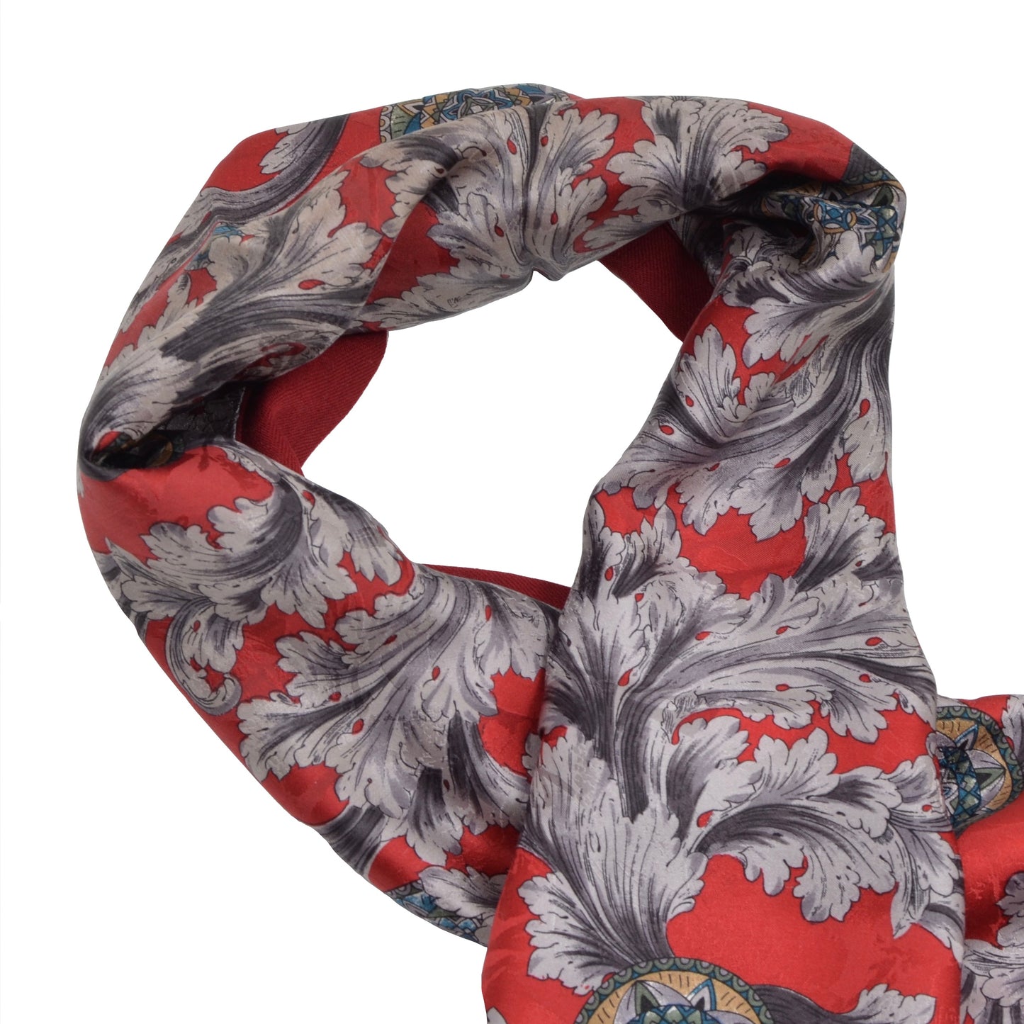 Double-Sided Silk Wool Dress Scarf - Red Floral