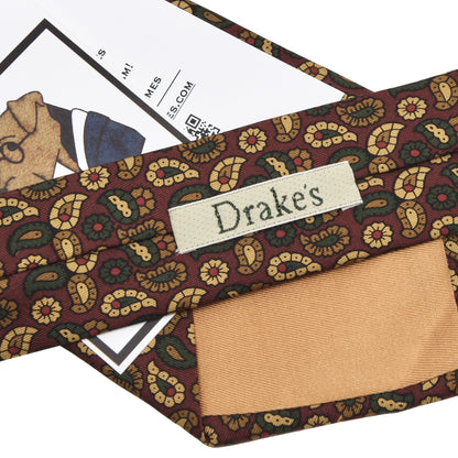 Drake's London Seidenkrawatte – Burgund Paisley