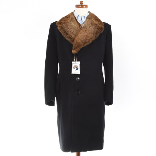 Vintage Wool-Cashmere Overcoat Feat. Fur Collar - Black