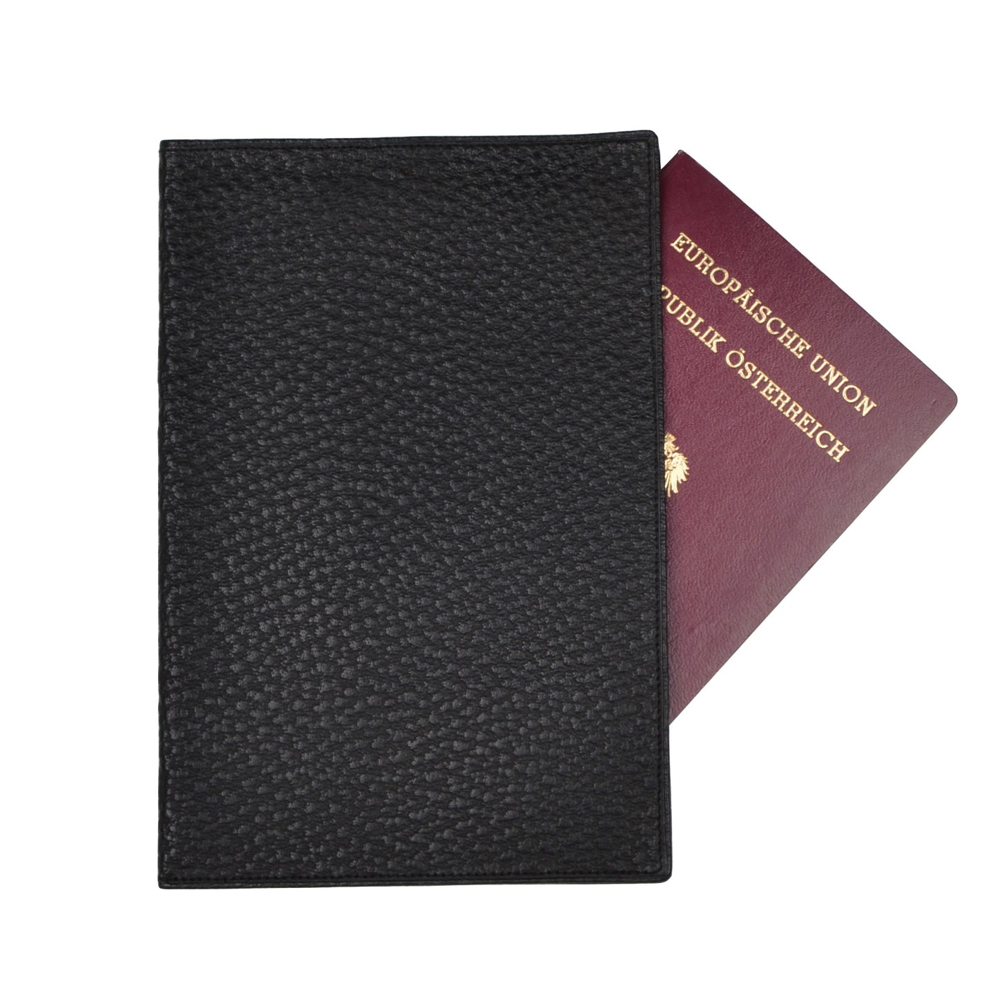 Pebble Grain Leather Passport Case/Wallet - Black