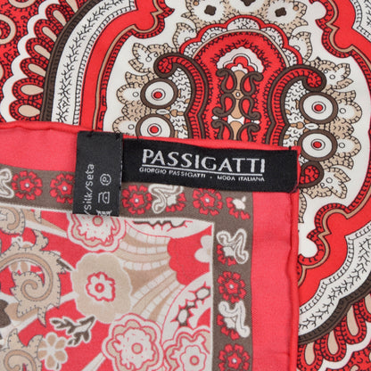 Passigatti Handrolled Silk Pocket Square - Red Paisley
