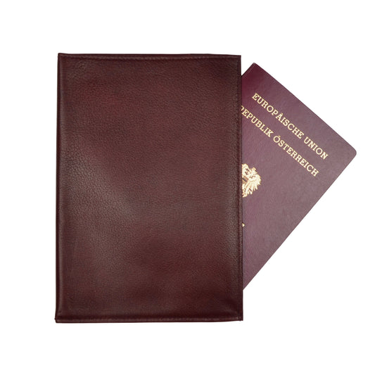 Leather Passport Case/Wallet With Pockets - Burgundy