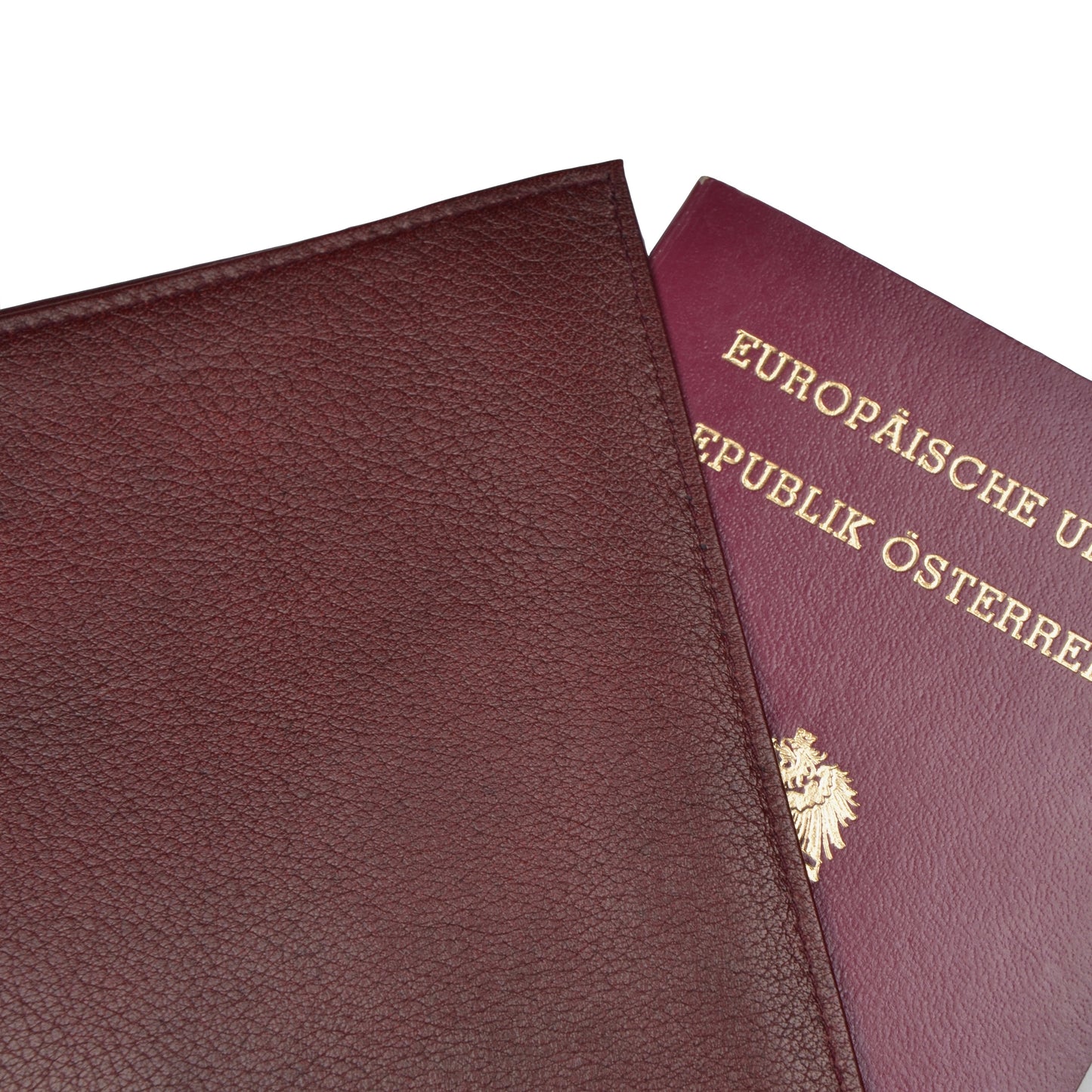 Reisepasshülle/Geldbörse aus Leder mit Taschen - Burgund