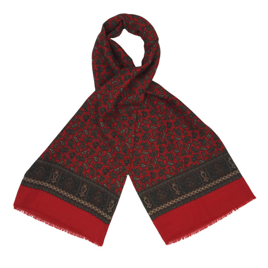 Classic 100% Wool Challis Dress Scarf Length 136cm - Red Paisley