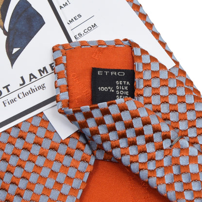 Etro Milano Silk Basketweave Tie - Steel Blue & Orange