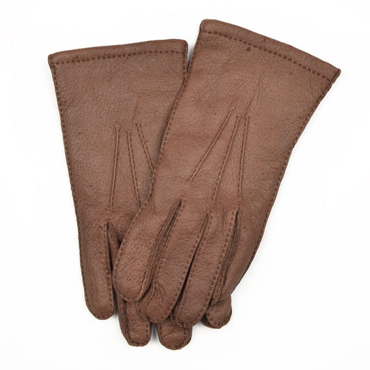 Wool-Lined Peccary Gloves Size 8 1/2 - Dark Brown