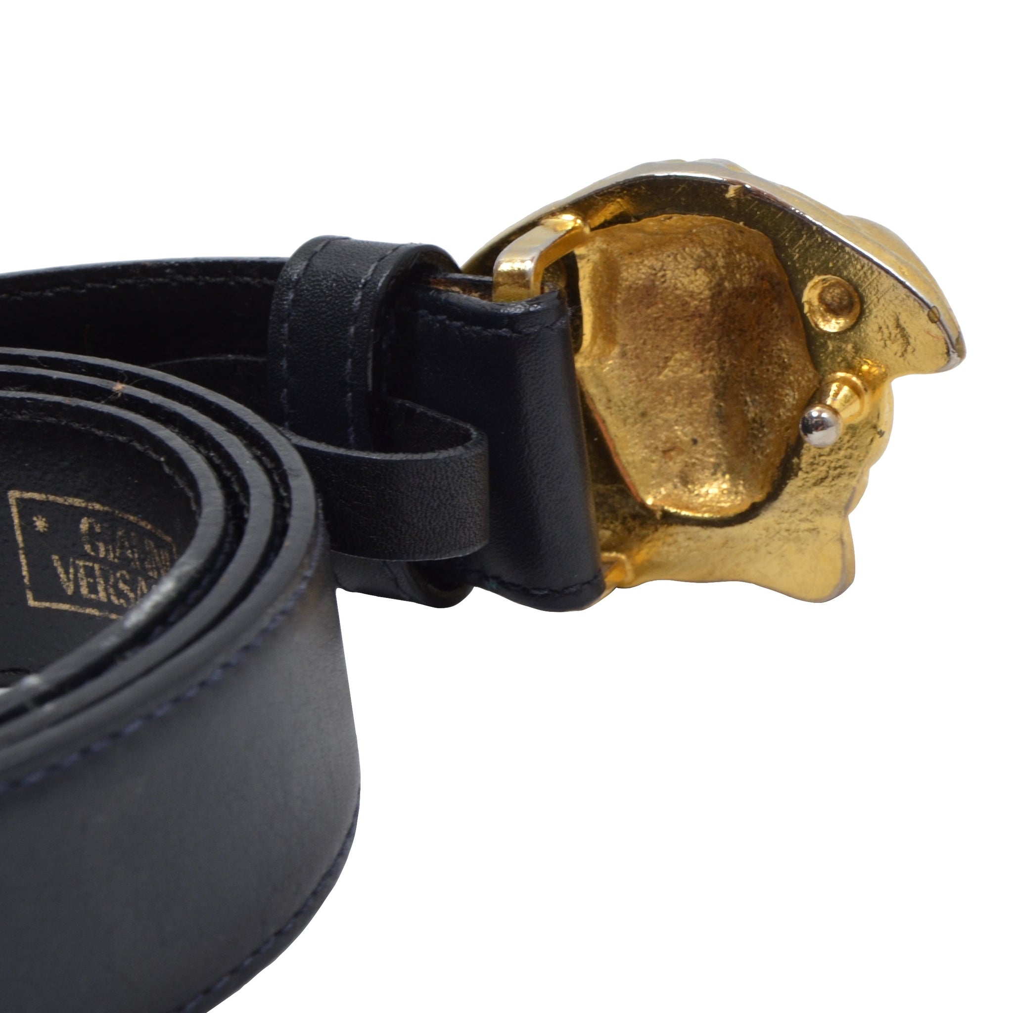 VERSACE Vintage Medusa Head Leather Belt 28 Black
