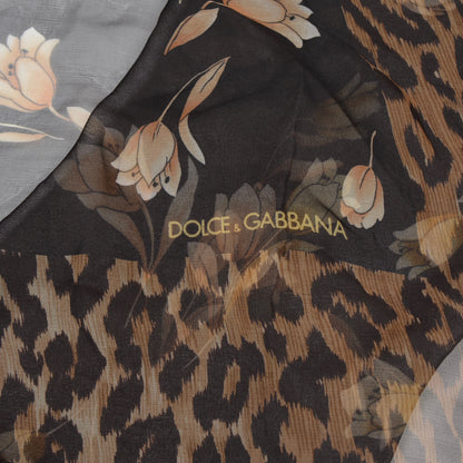 Dolce &amp; Gabbana 85cm Voile Seidenschal - Schwarz &amp; Leopard