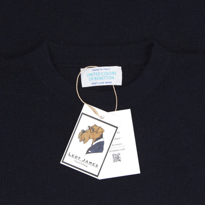 Vintage Benetton Shetland Wool Sweater Size M - Navy Blue