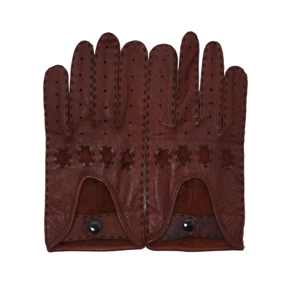 Unlined Leather Driving Gloves - Burgundy/Brown