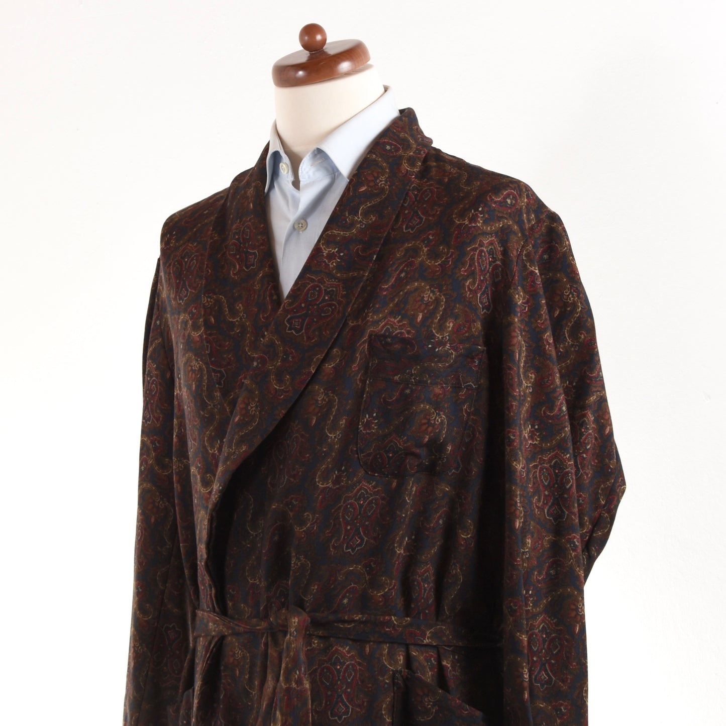 Vintage Old England Schalkragen Wolle Challis Robe - Paisley
