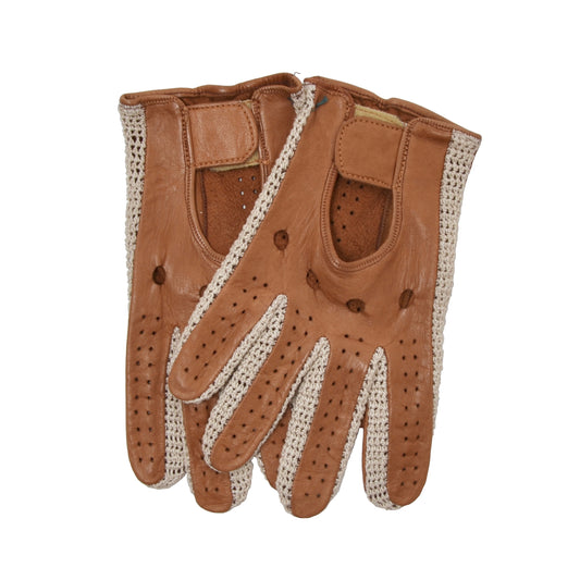 Unlined Leather & Knit Driving Gloves Size 8.5 - Tan