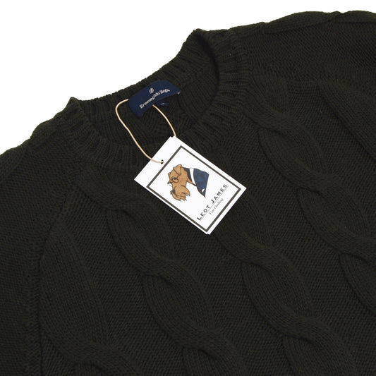 Ermenegildo Zegna Thick Cableknit Wool Sweater Size XL - Dark Green
