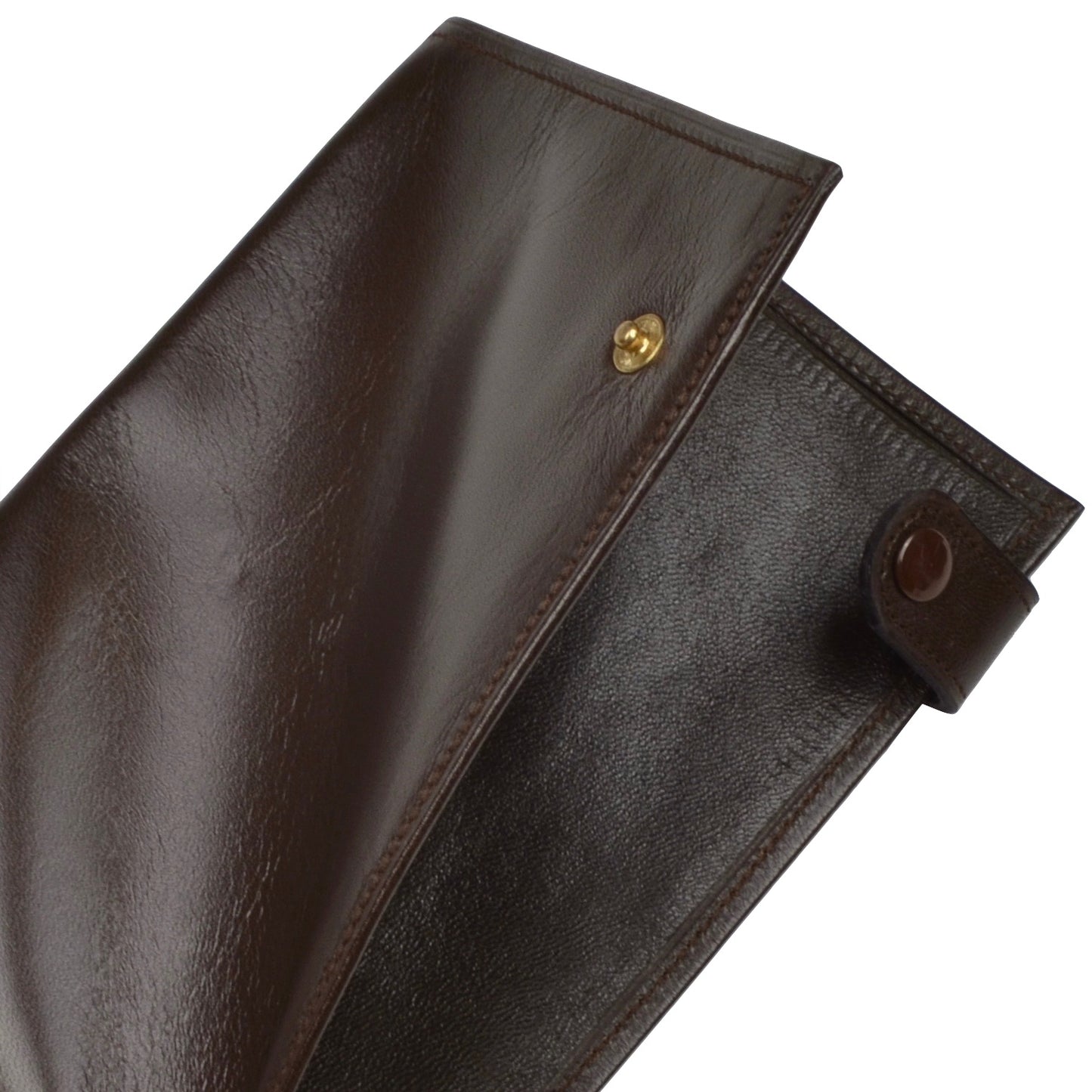 Snap-Closed Leather Passport Case/Wallet - Chocolate Brown