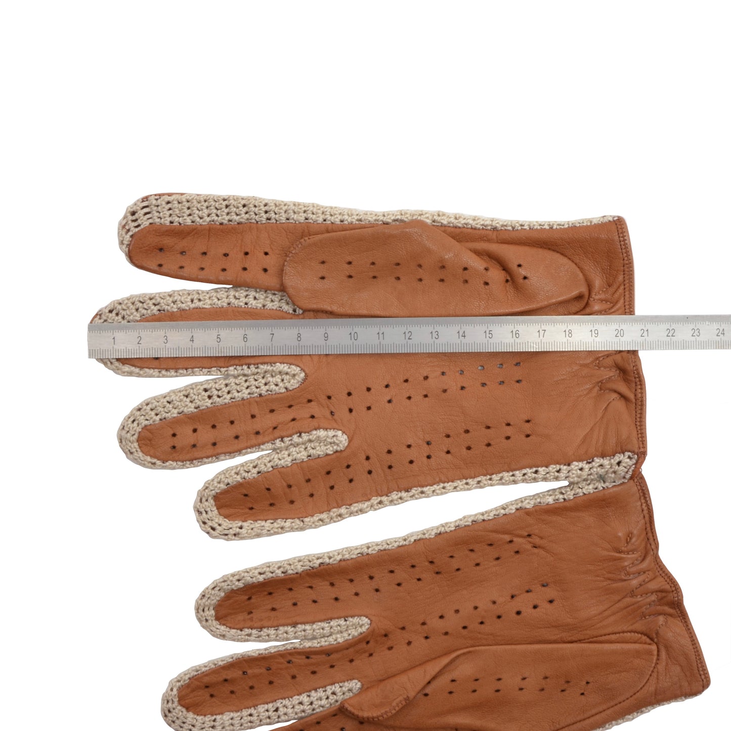 Ungefütterte Leder- und Strickhandschuhe Größe 8,5 - Hellbraun