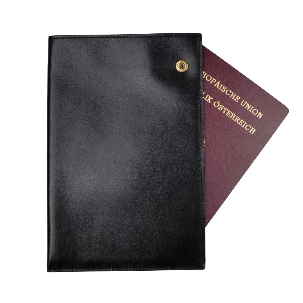 Reisepasshülle/Geldbörse aus Leder mit Schnappverschluss – Schwarz