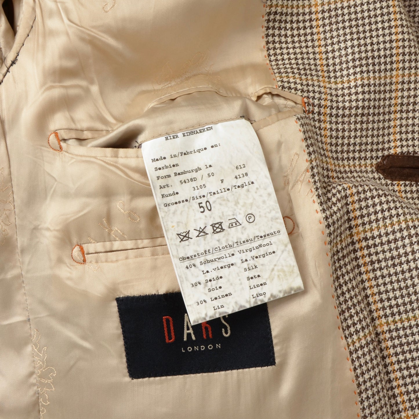 DAKS London Jacke aus Wolle/Seide/Leinen, Größe 50 – kariert