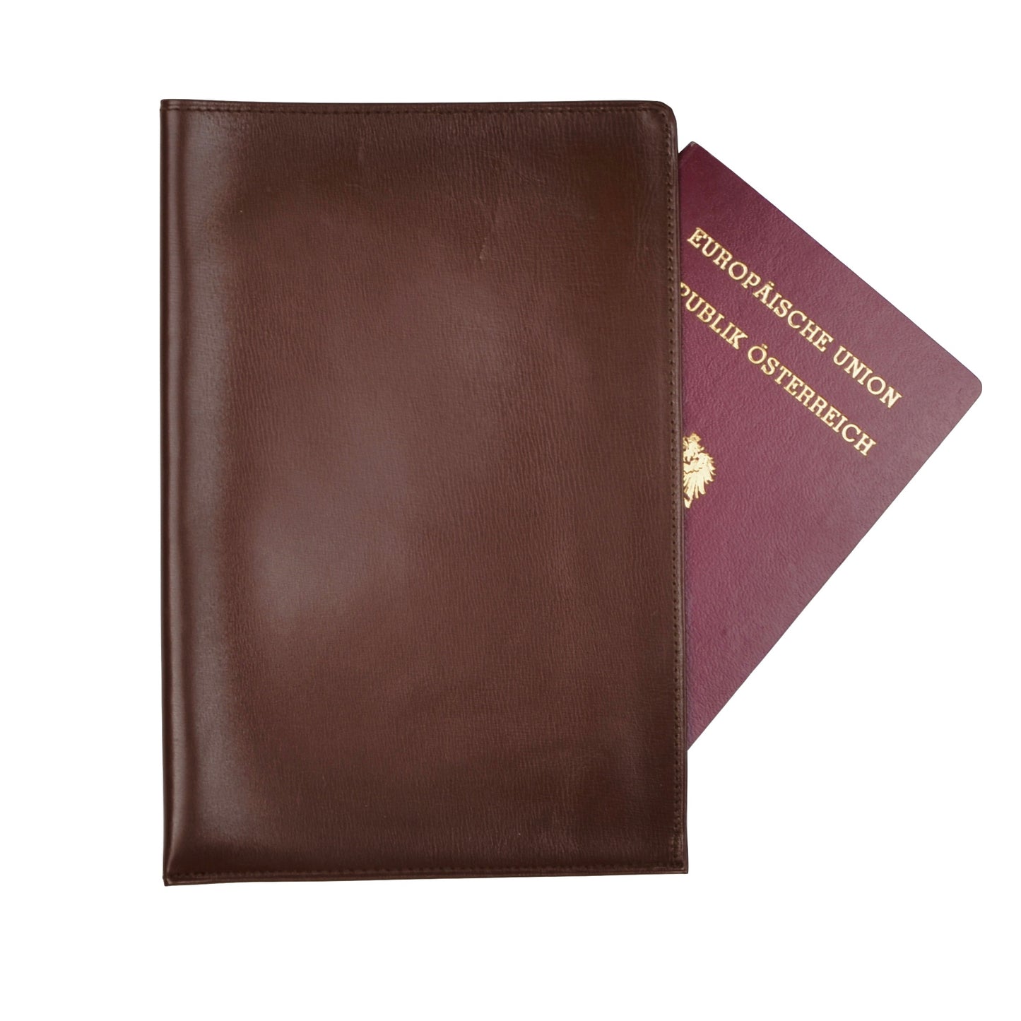 Unlined Leather Passport Case/Wallet - Brown