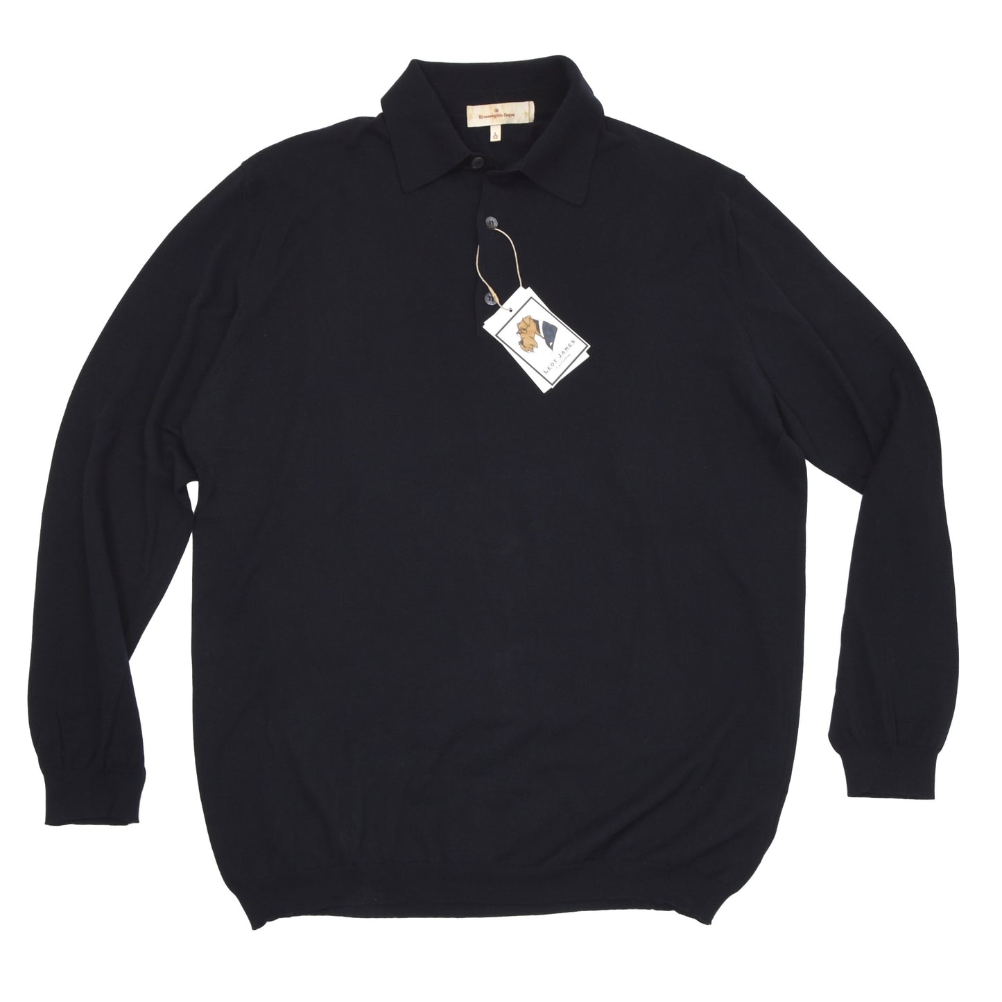 Ermenegildo Zegna Knit Cotton Polo Sweater Size L 52 - Navy Blue