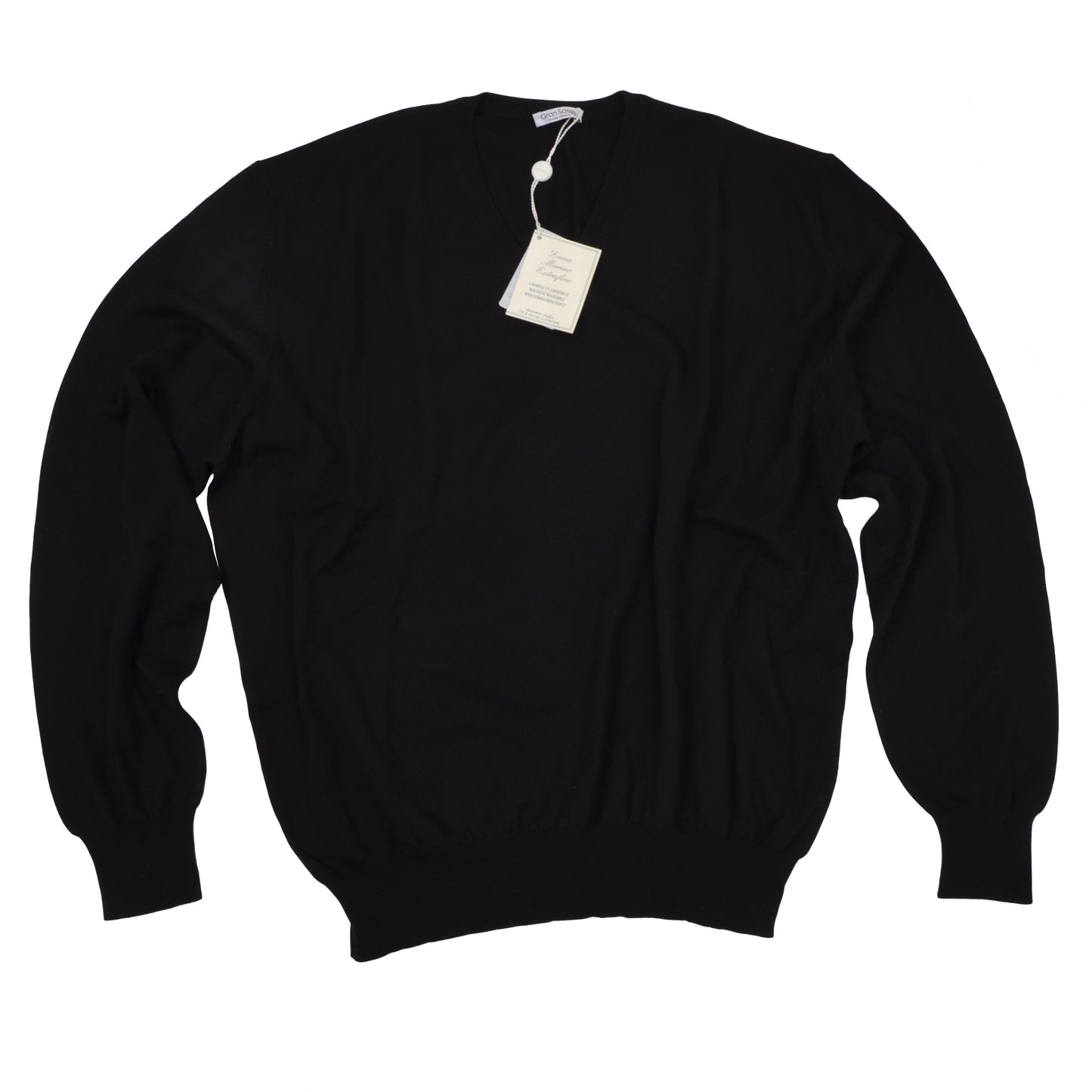 Gran Sasso V Neck Wool Sweater Size 56 - Black