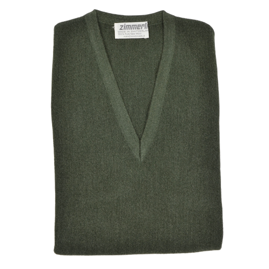 Zimmerli of Switzerland V-Neck Sweater Vest L - Moss Green