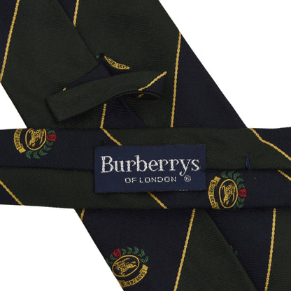 Burberrys Seidenkrawatte mit bestickten Wappen - Blaugrüne Streifen