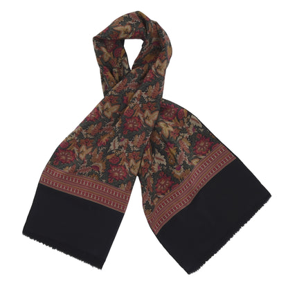 Classic Double-Sided Silk/Wool Dress Scarf - Black Floral