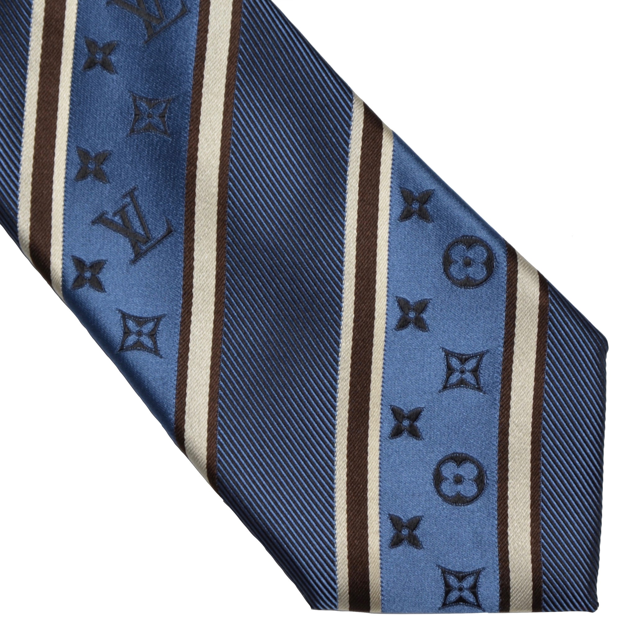 LOUIS VUITTON Tie Monogram blue / gray Logo LV on Silk 100