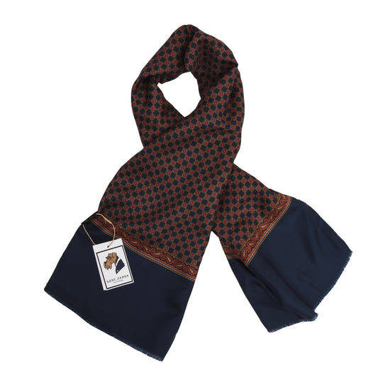 Classic Double-Sided Silk/Wool Dress Scarf - Navy