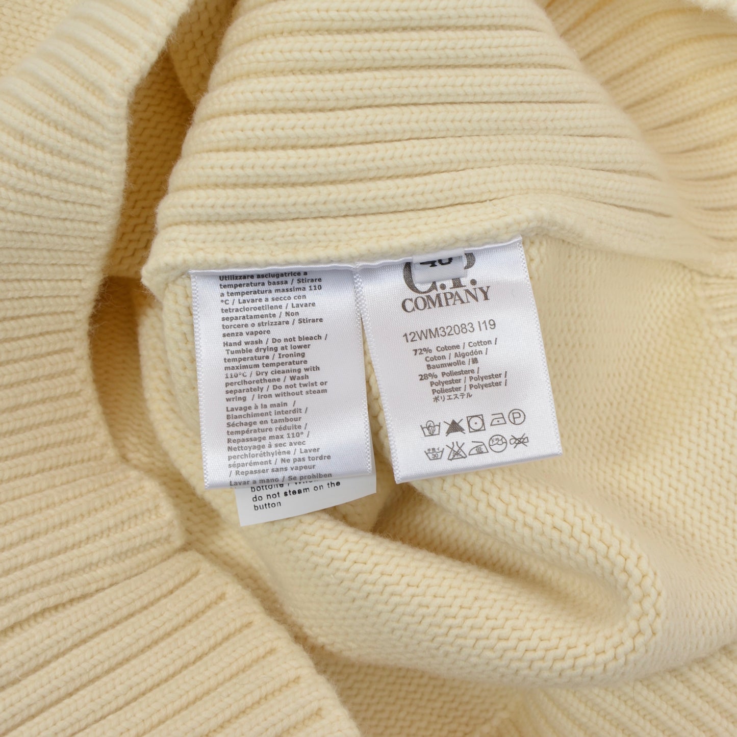 C.P. Company Shawl Collared Pullover Size 46 - Cream