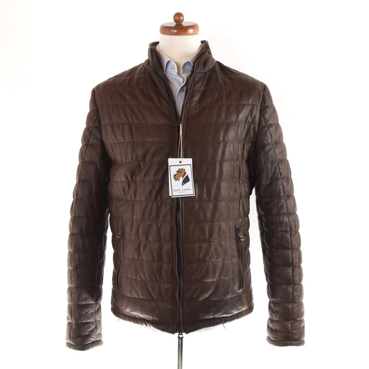 Gesteppte Cafe Racer-Lederjacke - Braun