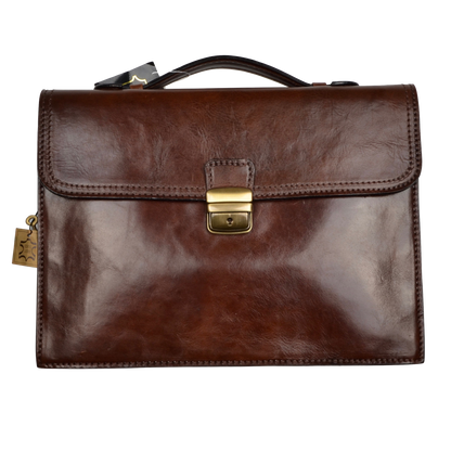Rustic Leather Satchel/Briefcase Made in Italy - Brown