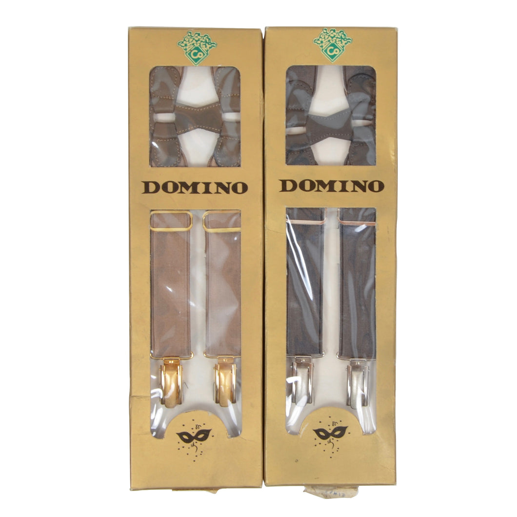 2 Paar Vintage Domino Hosenträger/Hosenträger Größe 110 – Champagner/Dunkelgrau
