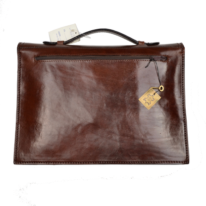 Rustic Leather Satchel/Briefcase Made in Italy - Brown