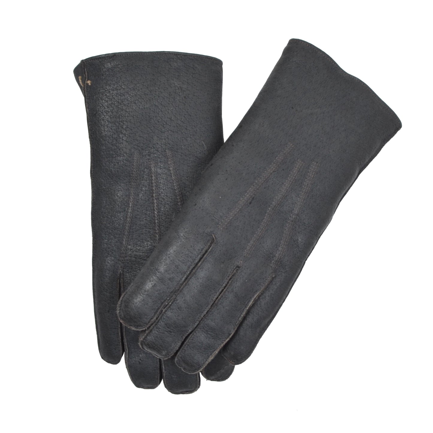 Shearling-Lined Leather Gloves Size 8.5 - Charcoal/Black