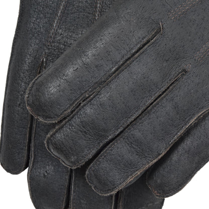 Shearling-Lined Leather Gloves Size 8.5 - Charcoal/Black