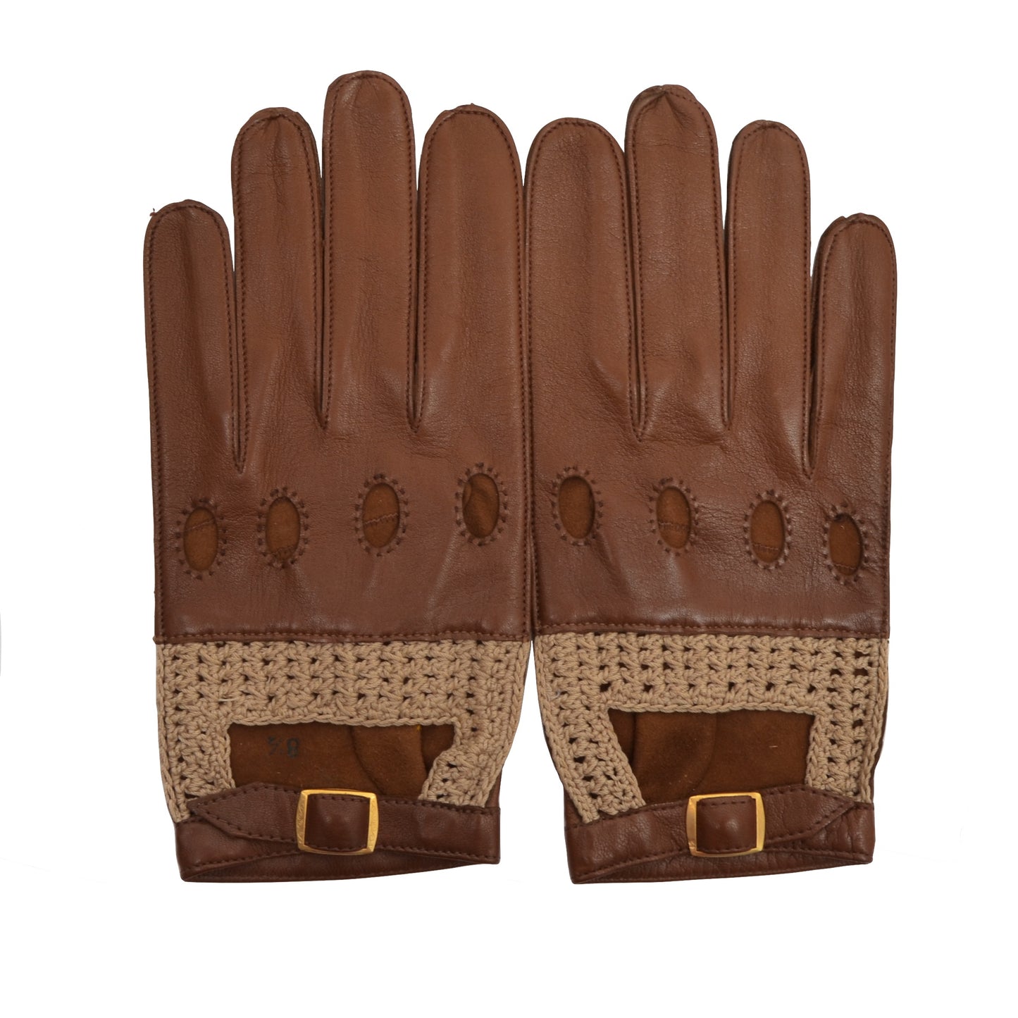 Unlined Leather/Knit Driving Gloves Size 8.5 - Brown