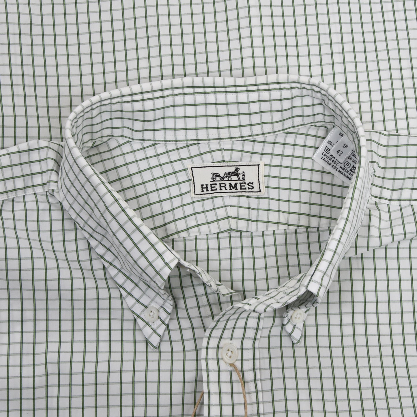 Hermès Paris Dress Shirt Size 43/17 - Green/White Check