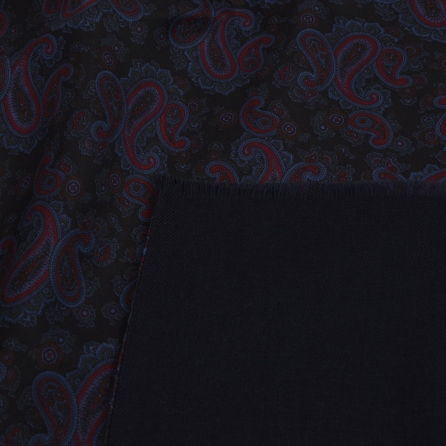 Double-Sided Silk/Wool Dress Scarf - Black Paisley