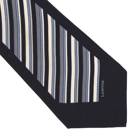 Lanvin Paris Striped Silk Tie - Navy Striped