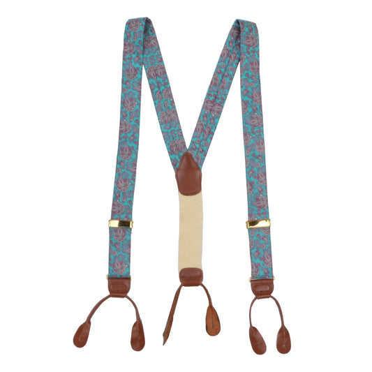Silk Braces/Suspenders by Barrons Hunter - Turquoise Paisley