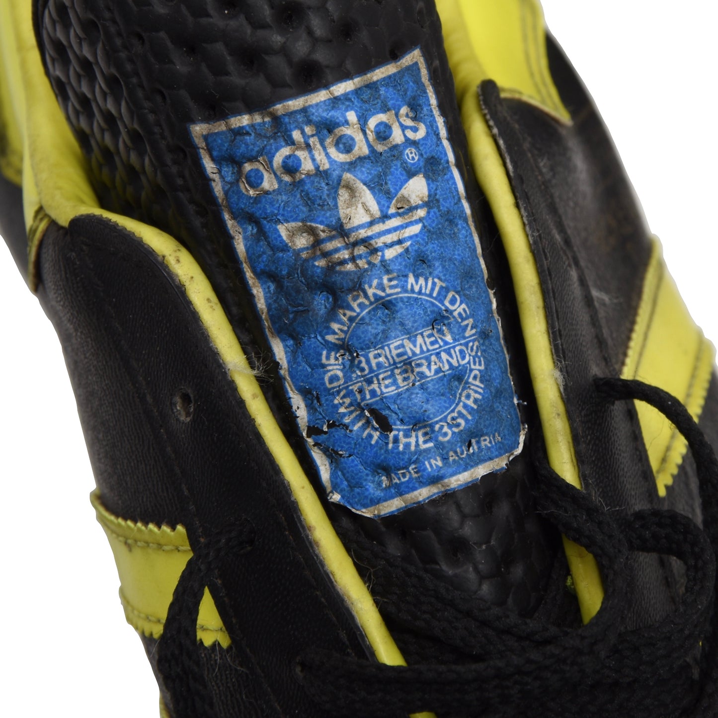 Vintage Adidas Beckenbauer Super Football Cleats Made in Austria Size 8 - Black/Neon Yellow