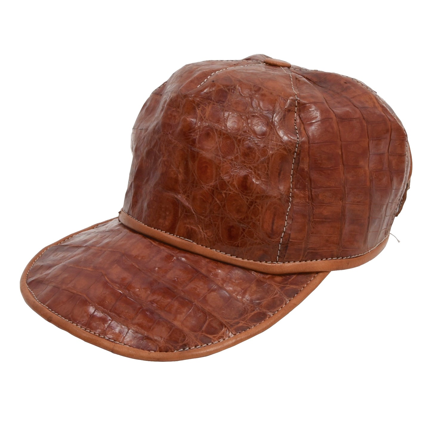 Genuine Caiman 5 Panel Hat - Cognac Brown