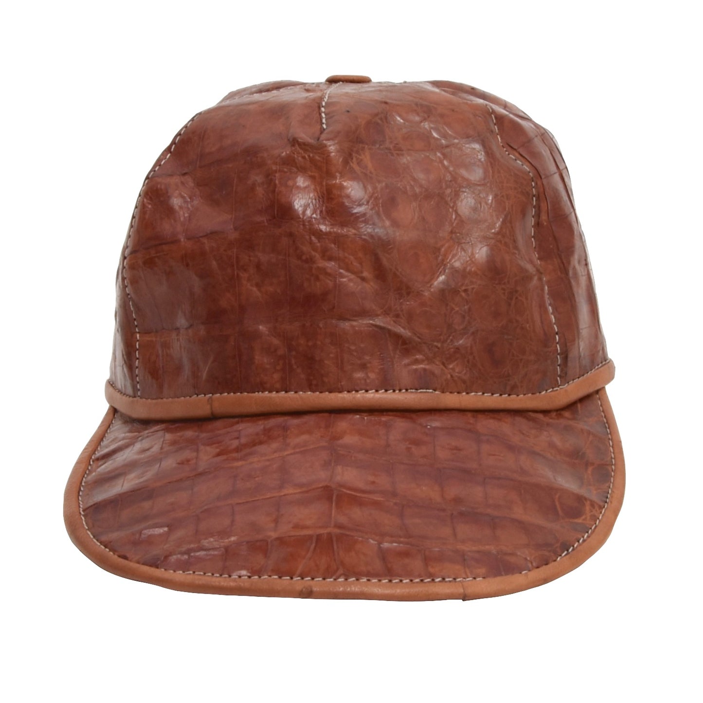 Genuine Caiman 5 Panel Hat - Cognac Brown