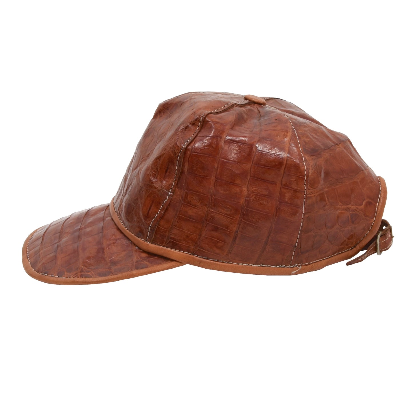 Genuine Caiman 5 Panel Hat - Cognac Brown