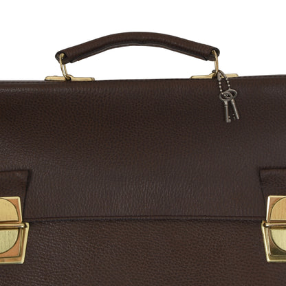 Pebble Grain Leather Briefcase/Document Holder - Brown
