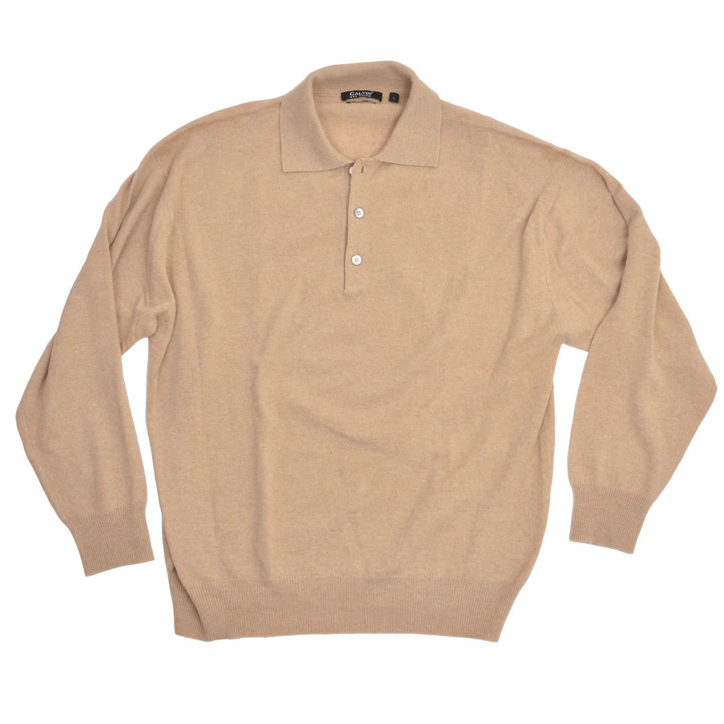 Max Calvin 100% Cashmere Polo Sweater Size L - Beige/Tan