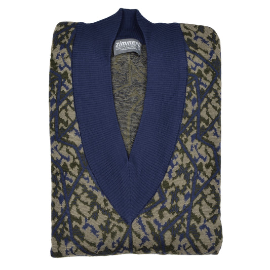 Zimmerli of Switzerland V-Neck Wool Sweater XXL - Blue & Green