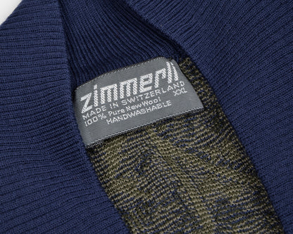 Zimmerli of Switzerland Wollpullover XXL mit V-Ausschnitt - Blau &amp; Grün
