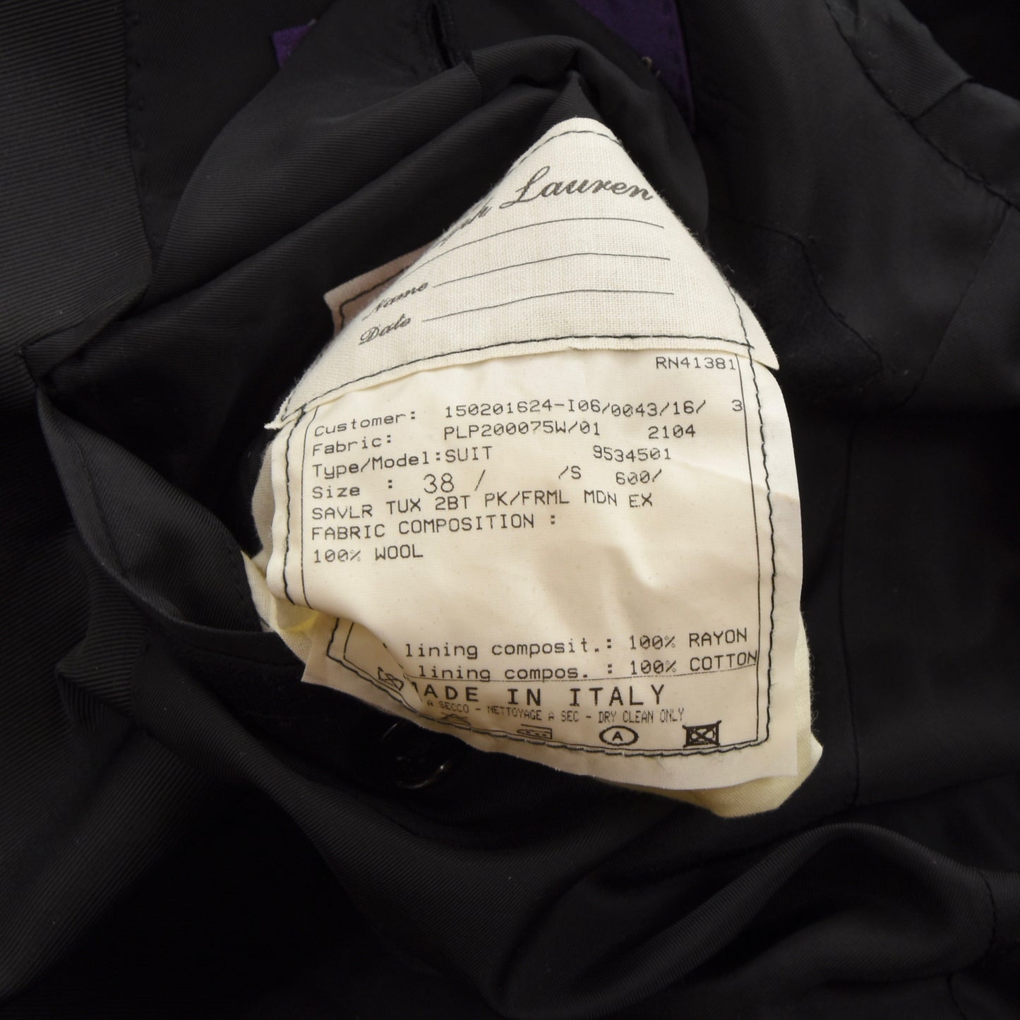 Ralph Lauren Purple Label Tuxedo Jacket Size 38 - Black